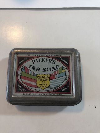 Vintage Packers Tar Soap Tin Metal Case Mustic Connecticut Old Rare Usa