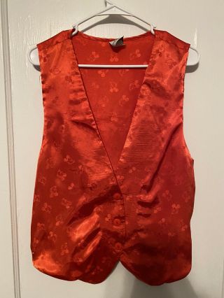 Vintage Rare Disney Store Mickey Mouse Shiny Red Vest W/ Buttons Size M/l