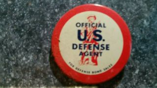 Vintage Rare Ww Ii Official U.  S.  Defense Agent For Bond Sales 2 " Pinback Button