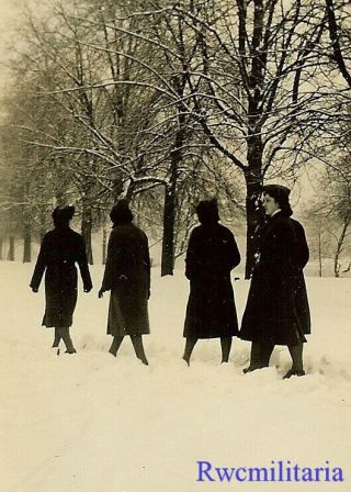 Rare Female Uniformed Wehrmacht Blitzmädel Helferin Girls On Winter Walk