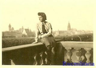 RARE Female Uniformed Wehrmacht Blitzmädel Helferin Girl Posed on Balcony 2