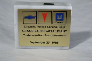 Rare 1985 Vintage Paper Wieght Gm Fisher Body Plant Grand Rapids Modernization
