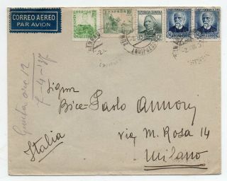1937 Spain To Italy Civil War Airmail Cover Rare Franking,  Mixed Issues