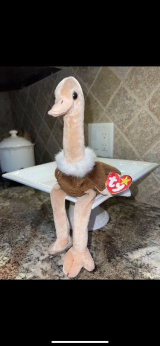 Rare Vintage Ty Beanie Baby “stretch The Ostrich” Retired 1997 Tag Errors
