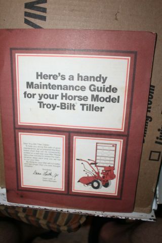Vintage 1982 Troy - Bilt Horse Model Tiller Maintenance Guide Garden Way Rare