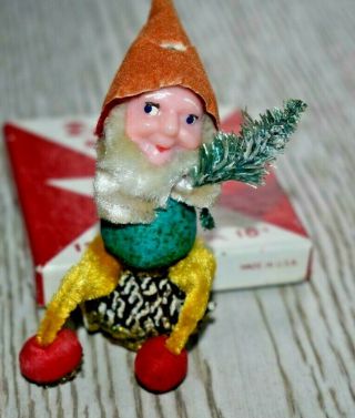 Vintage Rare Pinecone Elf People Ornament - Shiny Brite - Chenille - Pipe Cleaner -