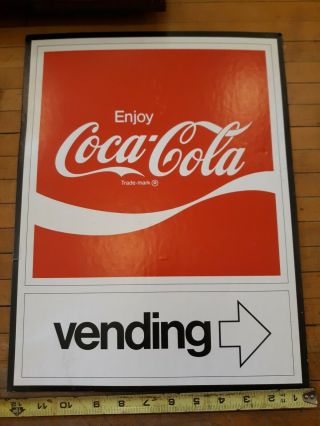 Vintage Rare Enjoy Coca - Cola Vending Cardboard Sign Double Sided Advertisement
