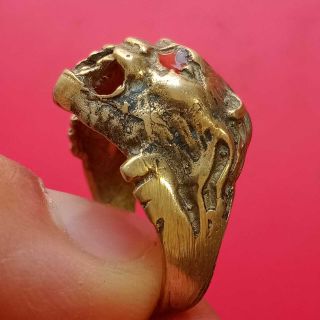 Extremely Ancient Rare Bronze Ring Lion Head Roman Legionary Artifact Authentic