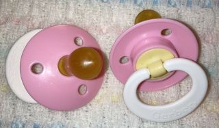 Vintage Gerber Latex Pacifiers,  Cherry/bulb Style Pink/white/yellow Rare