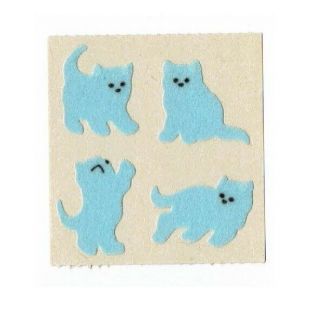 Rare Vintage Sandylion Stickers Mod Brown Backing Fuzzy Blue Kittens Cats