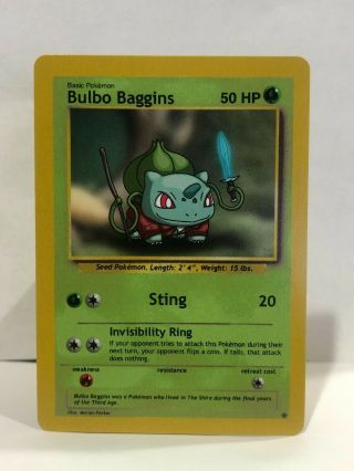 Bulbo Baggins (bilbo Bulbasaur) Custom Pokemon Card Lotr The Hobbit Frodo Sting