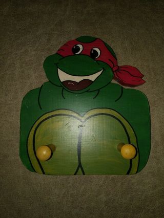 Rare Teenage Mutant Ninja Turtles Hand - Painted Wooden Coat/towel Hanger Raphael