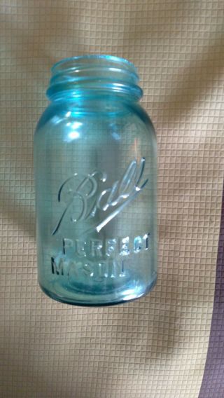 Vintage Blue Ball Mason Jar Rare Off Set Perfect Mason Label
