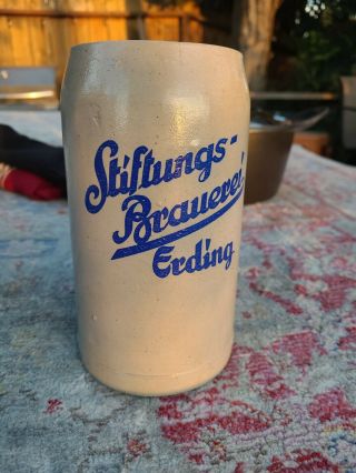 Stiftungs - Brauerei Erding 1 Liter German Beer Stein Mug Stoneware Rare Vintage