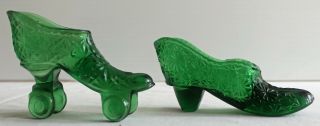 Fenton Green Carnival Glass Slipper And Rare Roller Skate