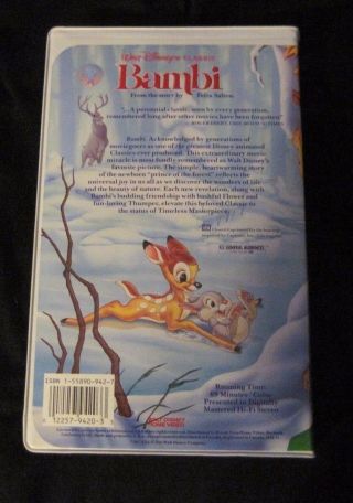 Disney Bambi Rare Black Diamond Classic VHS Movie In Clam Shell Case 2