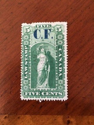 Ol1 Upper Canada,  Ontario Law Revenue Stamp,  1864 5 Cents Cf Rare