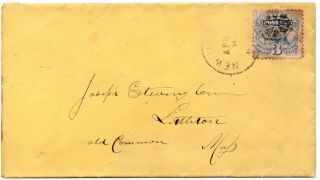 Littleton,  Massachusetts 1869 (scott 114) 3 Cent Cover Rare
