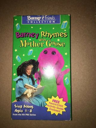 Vhs Barney Rhymes With Mother Goose 1993 Vintage White Tape Rare