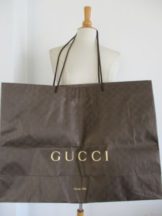 Gucci 100 Authentic Huge Paper Bag In Brown Color & Golden Logo Rare