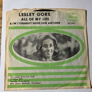 Rare 45 Rpm Record: All Of My Life / I Cannot Hope For Anyone,  Lesley Gore Fb