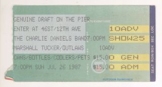 Rare Charlie Daniels & Marshall Tucker 7/26/87 Nyc Ny The Pier Ticket Stub