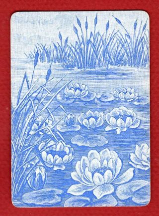 1 Single Swap Playing Card Antique Wide Lilypad Lotus Pond Rare Cat Tail Vintage