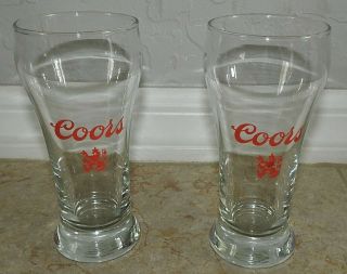 2 Coors 1970s Vintage 10oz Beer Glasses Red Lion Logo Rare Pub Bar Find