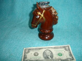 (021) Ceramic Like Horse Head Table Top Cigarette Lighter Vintage,  Rare