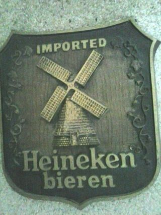 Rare Vintage Heineken Beer Windmill Sign Plaque 1980 Wood Grain