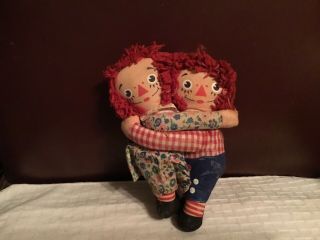 [rare] Vintage 7” Knickerbocker Hugging Raggedy Ann & Andy Doll - Estate Find