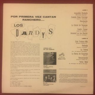 LOS DANDYS ‎– Por Primera Vez Cantan Ranchero - Rare Orig 1966 LP on RCA Mexico 2