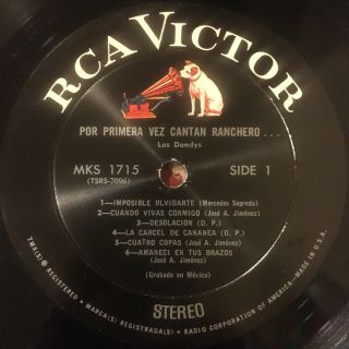 LOS DANDYS ‎– Por Primera Vez Cantan Ranchero - Rare Orig 1966 LP on RCA Mexico 3