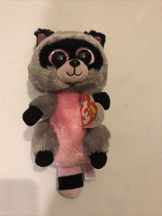 Ty Rocco - Grey/pink/black Raccoon 6” Beanie Boo Retired Rare & Htf