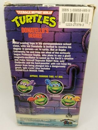 Teenage Mutant Ninja Turtles - Donatello ' s Degree (VHS,  1991) TMNT RARE 2
