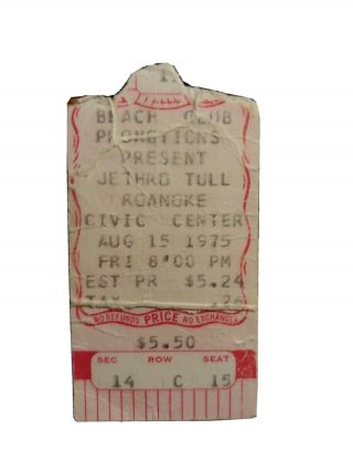 Jethro Tull 1975 Concert Ticket Stub Very Rare
