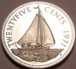 Rare Proof Bahamas 1971 25 Cents Only 31,  000 Minted 1st Year Ever Sailboat Fr/sh