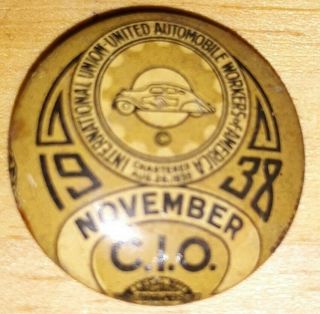 Rare 1938 Vintage Cio Uaw United Auto Workers Union Pin Bastian Bros U2