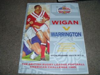 Rare Rugby League Programme Wigan V Warrington @ Milwaukee Usa 10th June 1989