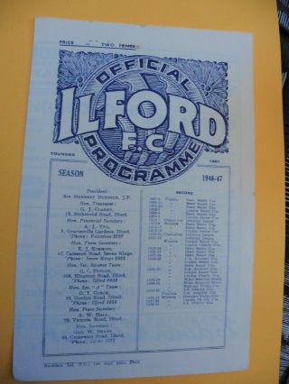 Ilford V Kingstonian Isthmian League 8/3/1947 Very Rare