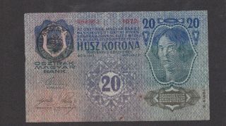 20 Kronen Fine Provisional Banknote From Transylvania 1918 Old Date 1913 Rare