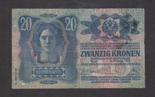 20 KRONEN FINE PROVISIONAL BANKNOTE FROM TRANSYLVANIA 1918 OLD DATE 1913 RARE 2