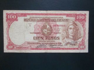 Uruguay 100 Pesos 1939 Serie D Fancy Serial Number Rare Banknote Paper Money