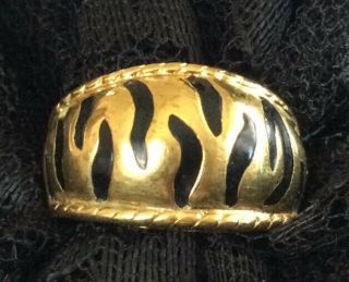 Rare Vintage Estate Gold Fashion Black Tiger Stripped Ring Sz 5 Bs22