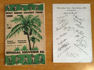 1939 West Indies Cricket Tour Programme To Uk & Rare Facsimile Autographs Sheet