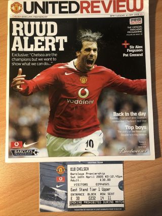 Programme,  Away End Ticket Manchester United V Chelsea League May 2005 Rare Vgc