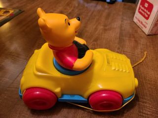 Vintage Winnie The Pooh Truck Pull Toy Walt Disney - Yellow Car - Rare