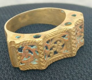 Rare Ancient Medieval Bronze Roman Ring Authentic Engraved Artifact Old Stunning
