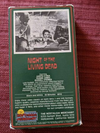 SLIP/CASE ONLY Night Of The Living Dead Vhs RARE NOSTALGIA MERCHANT 2