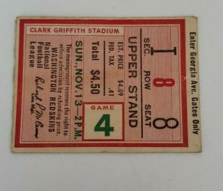 Rare Washington Redskins Sunday Nov 13,  1949 Ticket Stub Authentic Memorabilia
